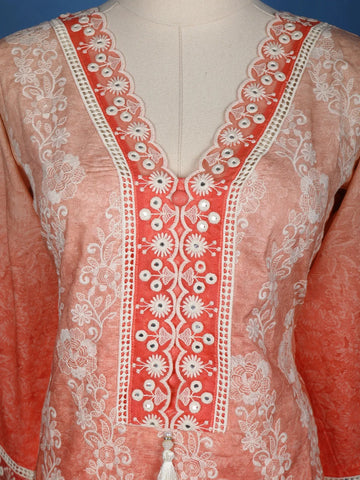 Light Orange Floral Printed Cotton Salwar Suit - Diadem
