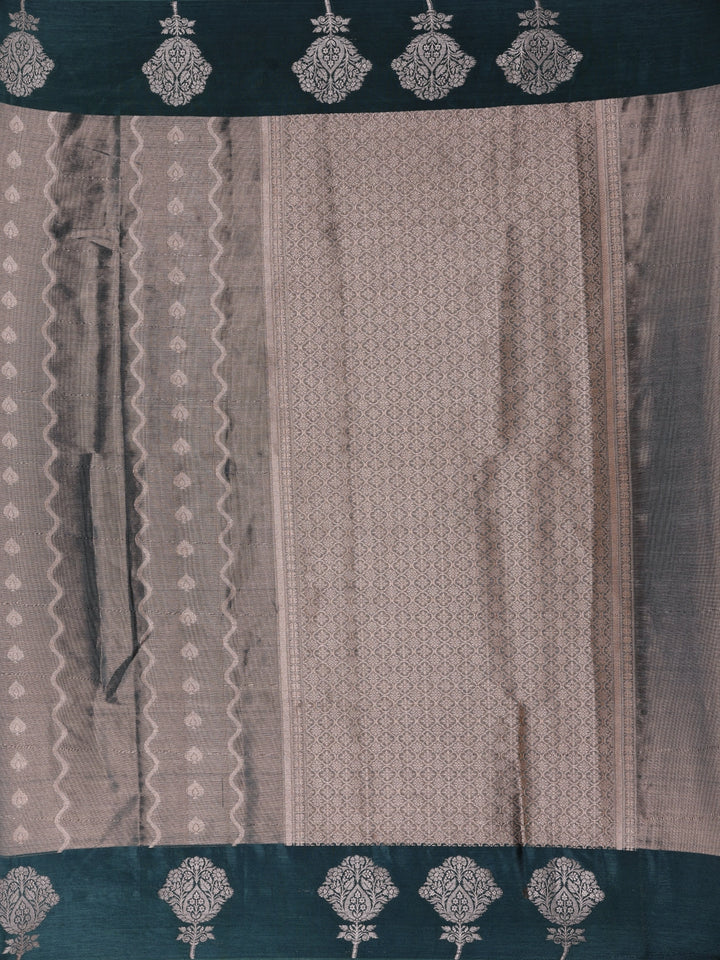 Grey Floral And Stripes Designed Semi Tissue Saree - Diadem