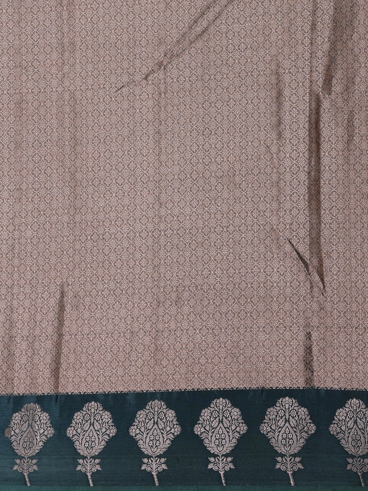 Grey Floral And Stripes Designed Semi Tissue Saree - Diadem