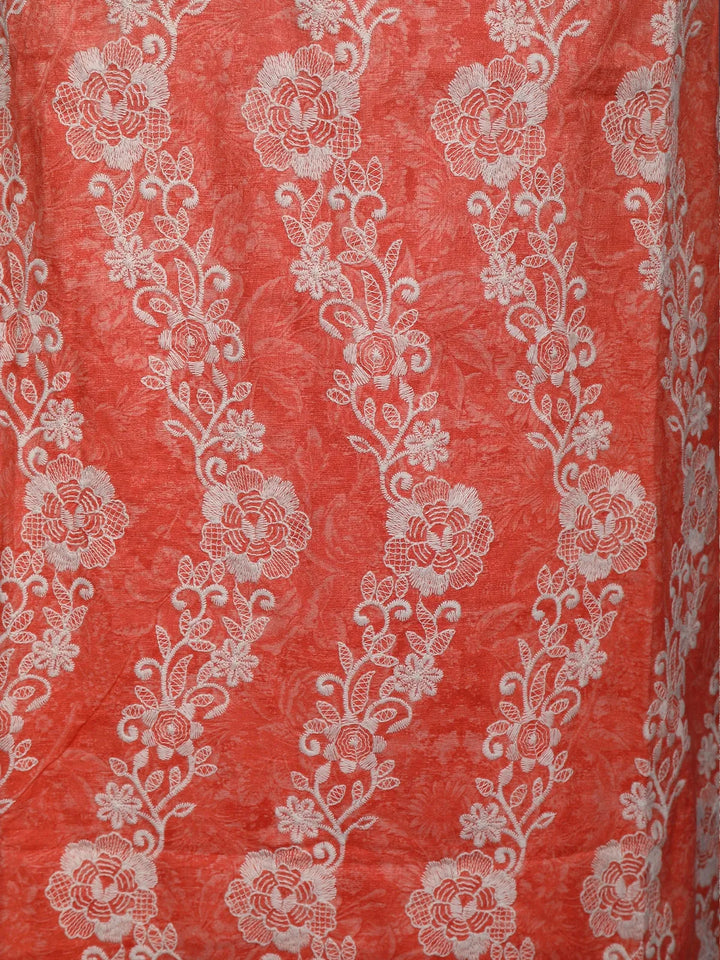 Light Orange Floral Printed Cotton Salwar Suit - Diadem