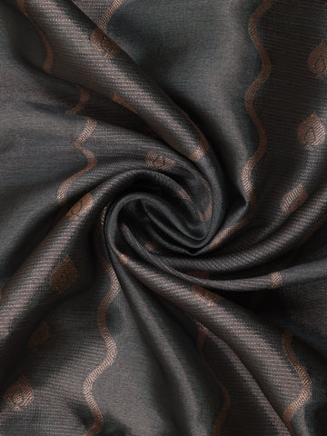 Grey Floral And Stripes Designed Semi Tissue Saree - Diadem