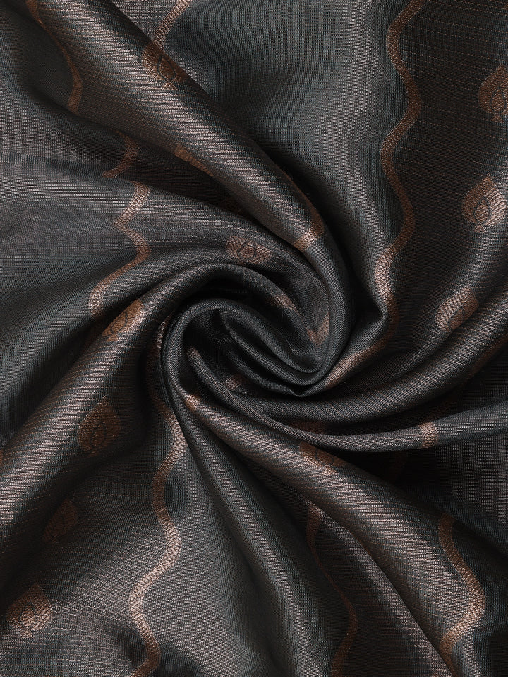 Grey Floral And Stripes Designed Semi Tissue Saree - Diadem