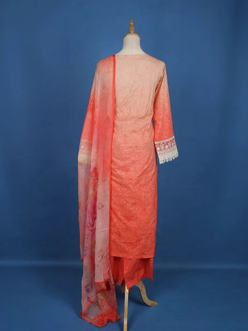 Light Orange Floral Printed Cotton Salwar Suit - Diadem