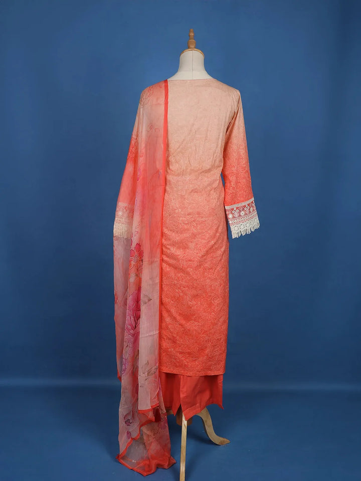 Light Orange Floral Printed Cotton Salwar Suit - Diadem