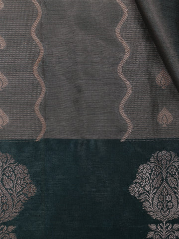 Grey Floral And Stripes Designed Semi Tissue Saree - Diadem