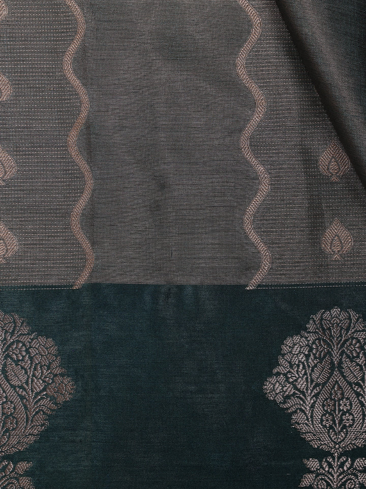 Grey Floral And Stripes Designed Semi Tissue Saree - Diadem