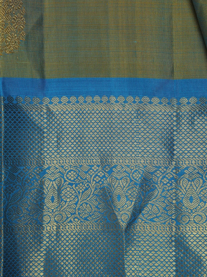 Olive Green Floral Motif Design Kanchipuram Silk Saree - Diadem