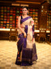 Dark Purple Floral Woven Design Semi Tussar Saree with Contrast Border