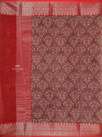 Wine Chanderi Silk Saree with Baroque Damask Design on the Body with Contrast Border - Diadem