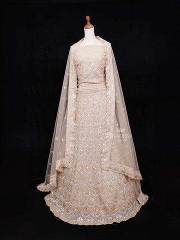 Light Brown Semi Stitched Lehenga Adorned with Sequins and Beads Design with Dupatta - Diadem