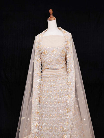 Light Brown Semi Stitched Lehenga Adorned with Sequins and Beads Design with Dupatta - Diadem