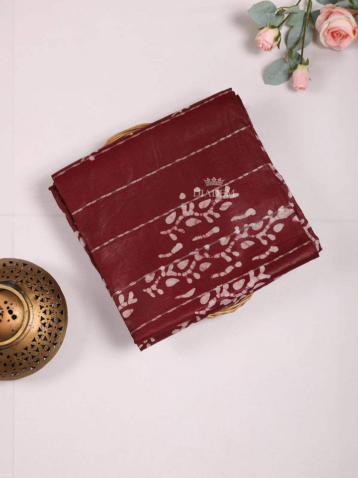 Wine Cotton Saree with Fancy Designs on the body and without Border - Diadem