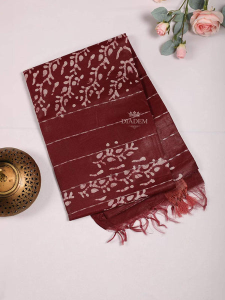 Wine Cotton Saree with Fancy Designs on the body and without Border - Diadem