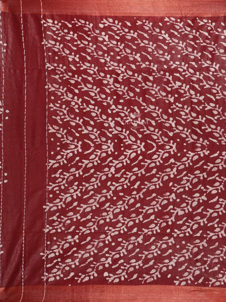 Wine Cotton Saree with Fancy Designs on the body and without Border - Diadem