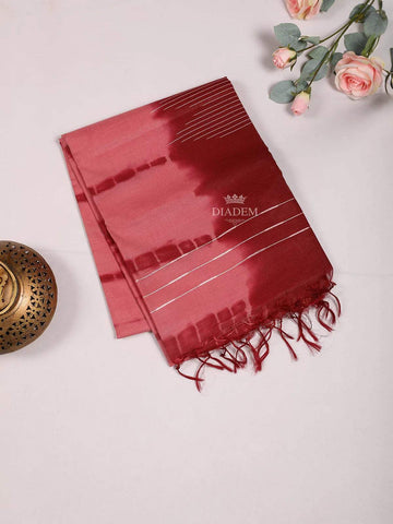 Red Pink Cotton Saree with Tie and Dye Design on the Body and without Border - Diadem