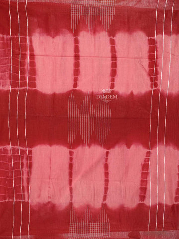 Red Pink Cotton Saree with Tie and Dye Design on the Body and without Border - Diadem