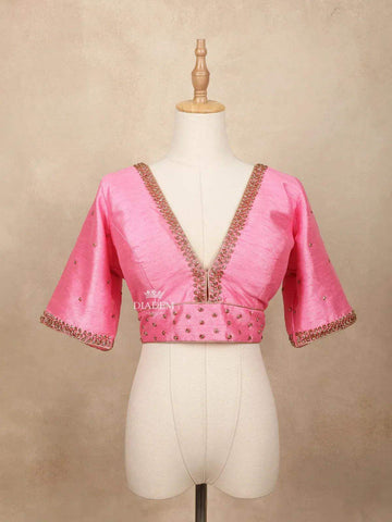 Pink Silk Readymade Blouse with Stones and Beads Work - Diadem