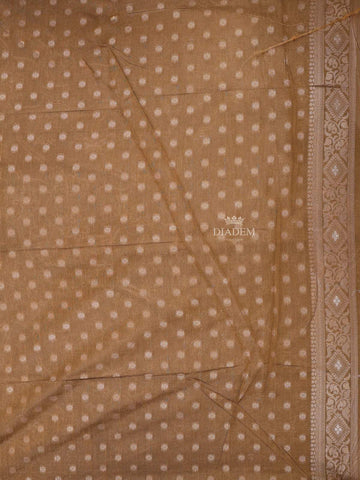 Brown Semi Tussar Silk Saree with Small Flower Design on the Body and without Border - Diadem