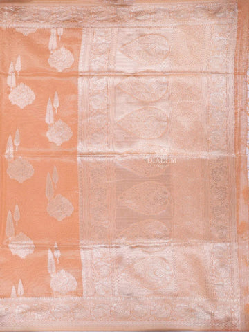 Orange Semi Tussar Silk Saree with Floral Design on the Body and without Border - Diadem