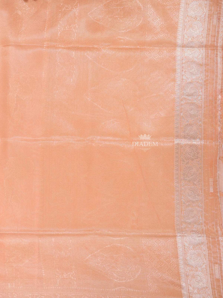 Orange Semi Tussar Silk Saree with Floral Design on the Body and without Border - Diadem