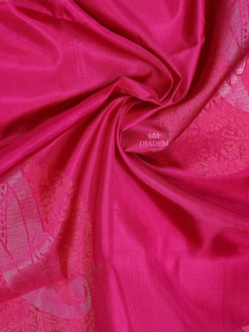 Pink Soft Silk Saree with Floral and Paisley Motif on the Body and without Border - Diadem