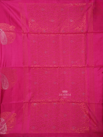 Pink Soft Silk Saree with Floral and Paisley Motif on the Body and without Border - Diadem