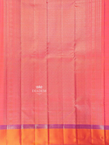 Light Pink Pure Kanchipuram Bridal Silk Saree with Stripes on the body and Contrast Zari Border - Diadem