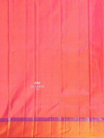 Light Pink Pure Kanchipuram Bridal Silk Saree with Stripes on the body and Contrast Zari Border - Diadem