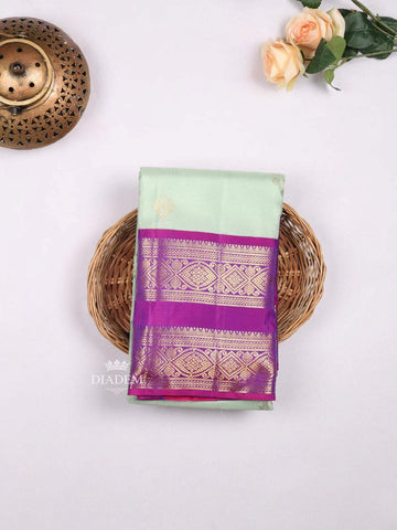 Mint Green Pure Kanchipuram Bridal Silk Saree with Zari Butta on the body and Contrast Zari Border - Diadem