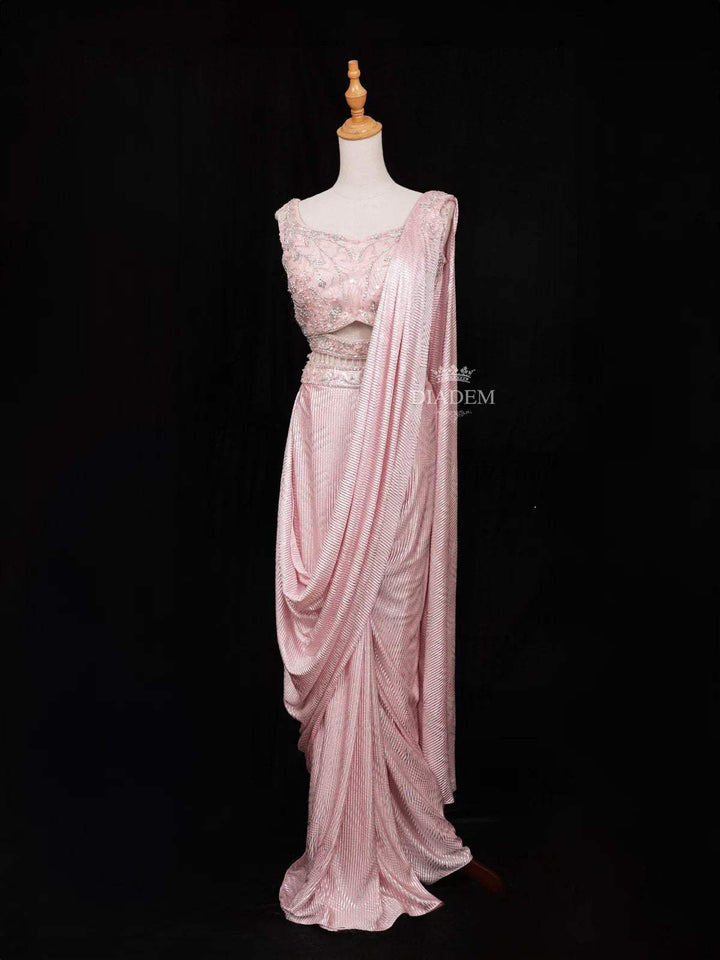 Pink Ready to wear Saree Embellished with Sequins and Glitters Design paired with Blouse - Diadem