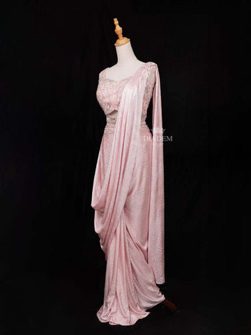 Pink Ready to wear Saree Embellished with Sequins and Glitters Design paired with Blouse - Diadem