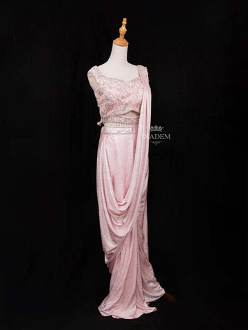 Pink Ready to wear Saree Embellished with Sequins and Glitters Design paired with Blouse - Diadem