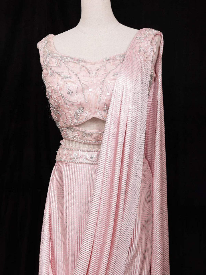 Pink Ready to wear Saree Embellished with Sequins and Glitters Design paired with Blouse - Diadem