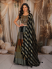 Black and Metalic Olive Gold Floral Sequins Embroidered Design Tissue Silk Lehenga With Dupatta