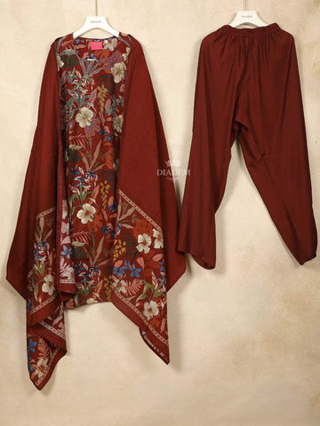 Red Cotton Straight Cut Salwar Suit Adorned with Sequins and Flower Design, Paired with Dupatta - Diadem