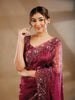 Deep Wine Bridal Organza Saree With Full Sequins Floral Design