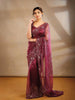 Deep Wine Bridal Organza Saree With Full Sequins Floral Design