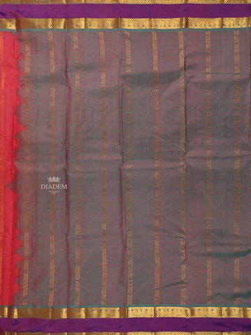 Pink Pure Kanchipuram Bridal Silk Saree with Plain Body Design with Peacock Designed Zari Border - Diadem