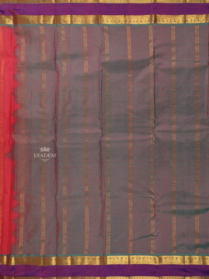 Pink Pure Kanchipuram Bridal Silk Saree with Plain Body Design with Peacock Designed Zari Border - Diadem