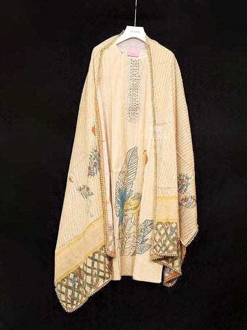 Mustard Yellow Georgette Straight Cut Salwar Suit for Women Adorned with Floral Prints and Mirrorwork, Paired with Dupatta - Diadem