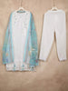 White Straight Cut Salwar Suit Adorned with Stone and Embroided Flower Design with Dupatta - Diadem