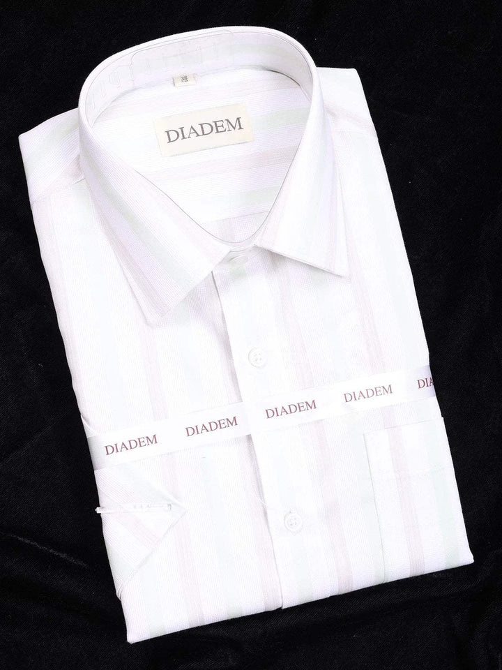 Off White Cotton Formal Shirt with Stripes Designs - Diadem