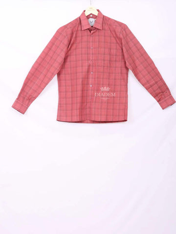 Pink Cotton Casual Shirt With Checks Design - Diadem