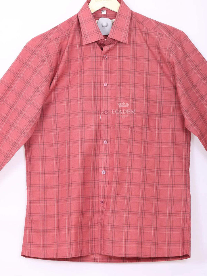 Pink Cotton Casual Shirt With Checks Design - Diadem