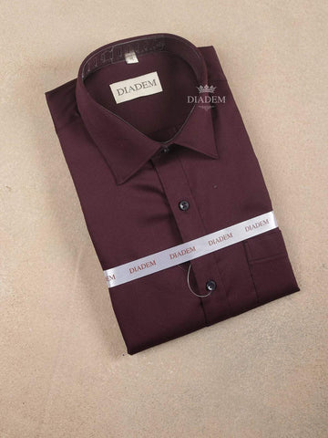 Wine Cotton Plain Formal Shirt, Full Sleeve - Diadem