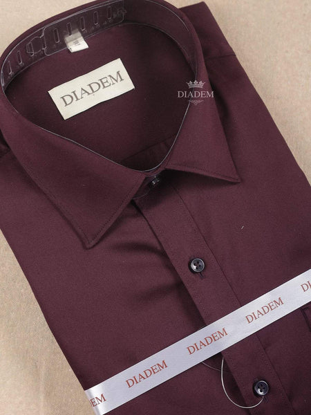 Wine Cotton Plain Formal Shirt, Full Sleeve - Diadem