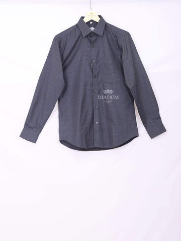 Dark Blue Grey Cotton Formal Shirt with Checked Design - Diadem