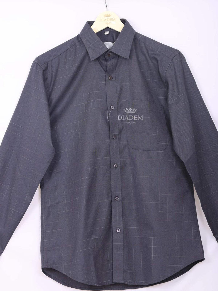 Dark Blue Grey Cotton Formal Shirt with Checked Design - Diadem