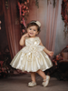 Soft Cream Sequins Embroidered Design Tissue Organza Kids Party Frock With 3D Floral Appliqué