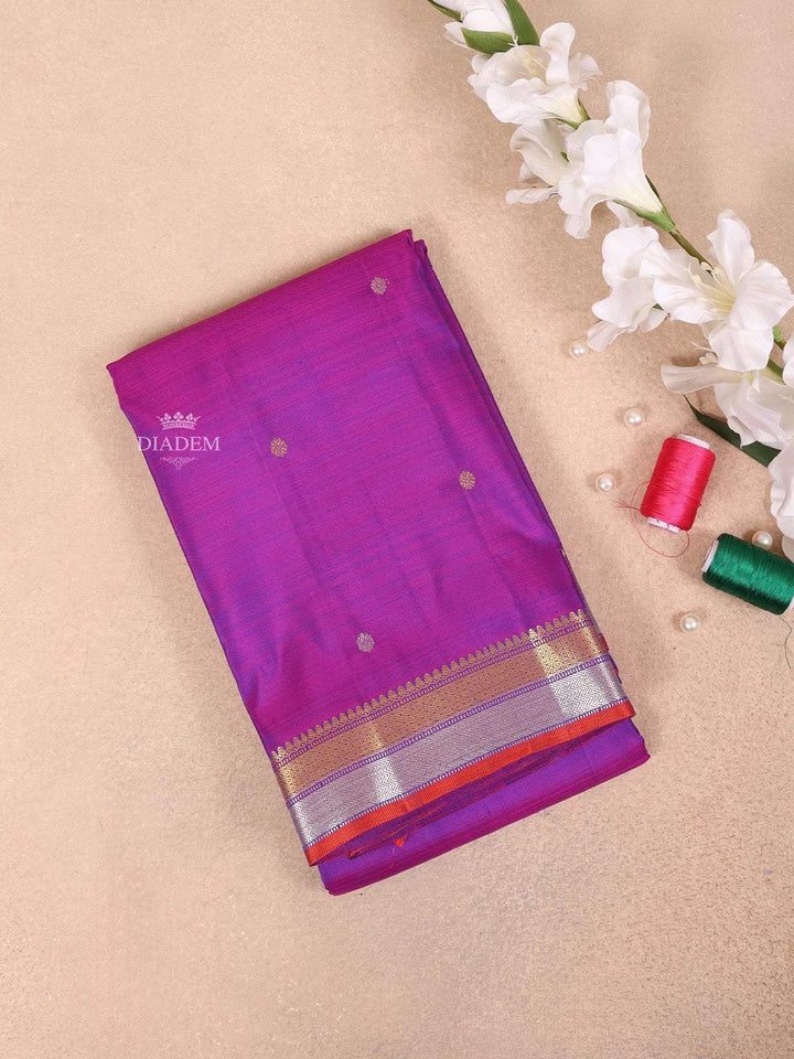 Violet Pure Kanchipuram Bridal Saree with Small Butta Motif on the Body and Zari Border - Diadem